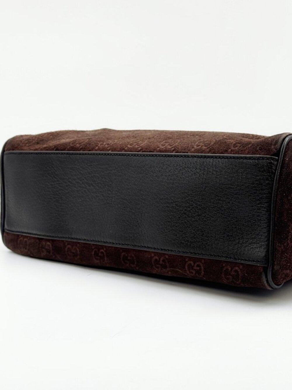 Gucci Vintage GG Monogram Suede Boston Shoulder Bag Brown Leather - Picture 7 of 13